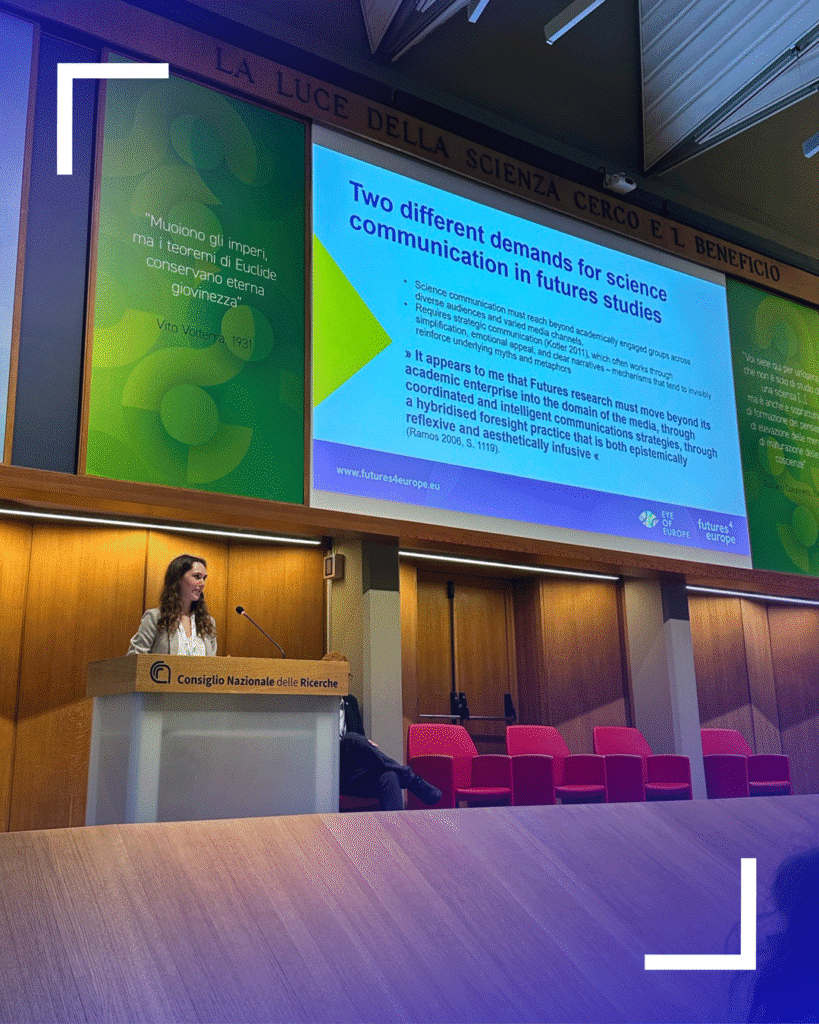 Magdalena Soetebeer hält ihren Vortrag auf der Futures4Europe Conference 2026 in Rom